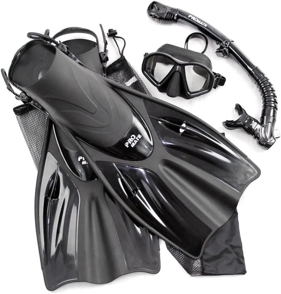 Promate Snorkel Set Snorkeling fins mask and Dry Snorkel Gear Bag Set for Adult Youth Snorkeling Set