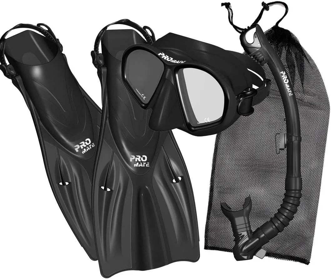 Promate Snorkel Set Snorkeling fins mask and Dry Snorkel Gear Bag Set for Adult Youth Snorkeling Set