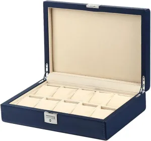 PU Artificial Leather 10-position Watch Storage Box, Locked Watch Storage Display Box 31.5 * 21.5 * 8cm(Blue)