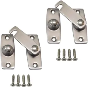 QCAA 2.5" x 2.65", Large, Heavy Forged Solid Brass Door Latch, 180 Degrees Flat Surface Mounting Door Latch Buckle for Doors & Windows, Satin Nickel, 2 Pack, Made in Taiwan