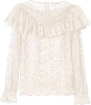 Rebecca Taylor Womens Lace Ruffled Blouse, White, 2