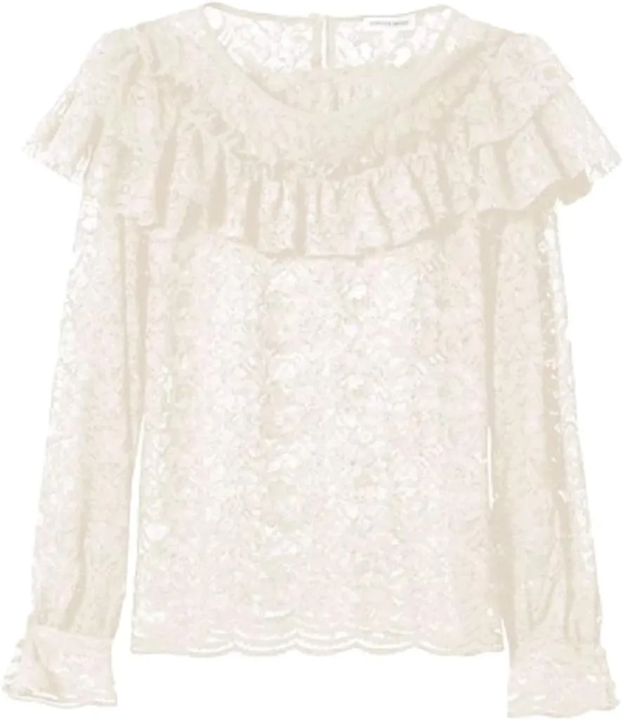 Rebecca Taylor Womens Lace Ruffled Blouse, White, 2