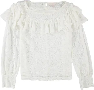Rebecca Taylor Womens Lace Ruffled Blouse, White, 4