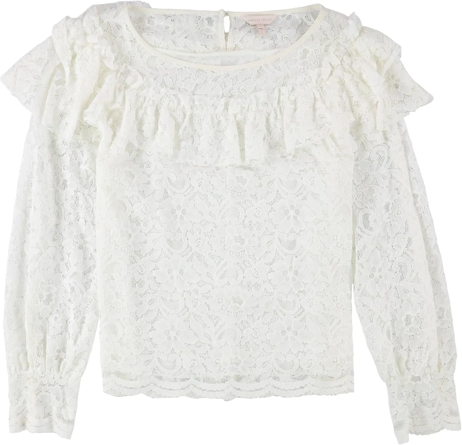 Rebecca Taylor Womens Lace Ruffled Blouse, White, 4