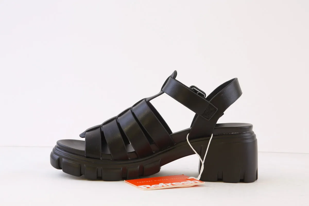 REFRESH - 171540 LOW BLOCK HEEL T-BAR SANDAL - BLACK