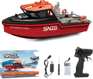 Remote Control Boat, 2.4GHz Rescue Ship with Brushless Motor Low Battery Alarm for Pools and Lakes, Mini Electric Toy for Kids Adults