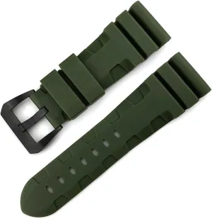 RHAIYAN Natural Rubber Strap Waterproof Silicone Watch Band Watch Accessories 24mm 26mm Best Compatible with Panerai Fat Sea PAM380 351 111 Specific (Color : Amy Green, Size : 24mm Black Buckle)
