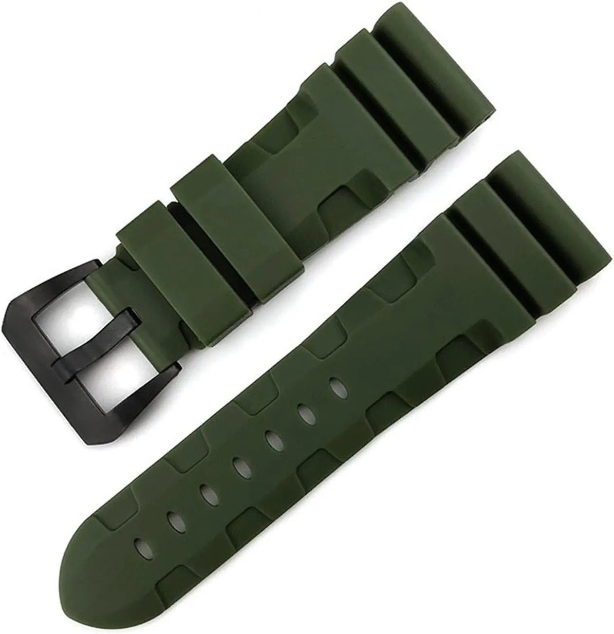 RHAIYAN Natural Rubber Strap Waterproof Silicone Watch Band Watch Accessories 24mm 26mm Best Compatible with Panerai Fat Sea PAM380 351 111 Specific (Color : Amy Green, Size : 24mm Black Buckle)