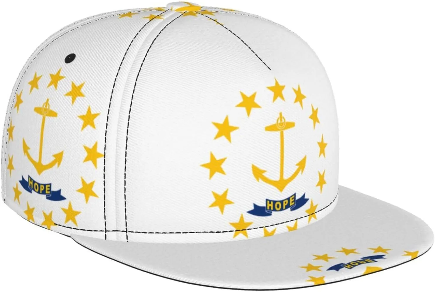 Rhode Island State Flag Outdoor Sports Baseball Cap, Daily Sports Adjustable Fashionable Flat Brim hat, Unisex Four-Season Outdoor Sports Cap, Black