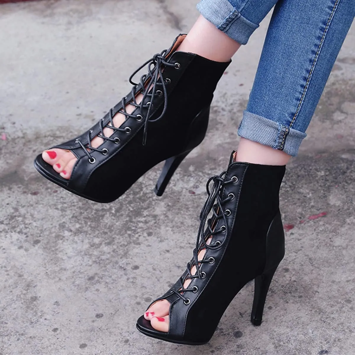 Roimaash 7/10CM Heels Women Burju Dance Shoes Lace up