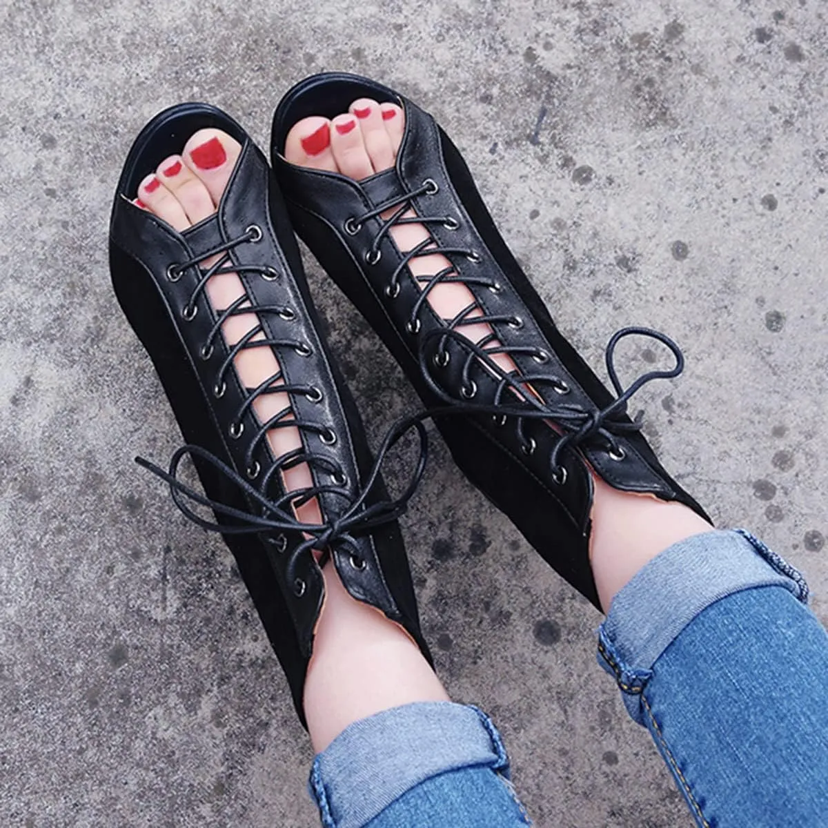 Roimaash 7/10CM Heels Women Burju Dance Shoes Lace up