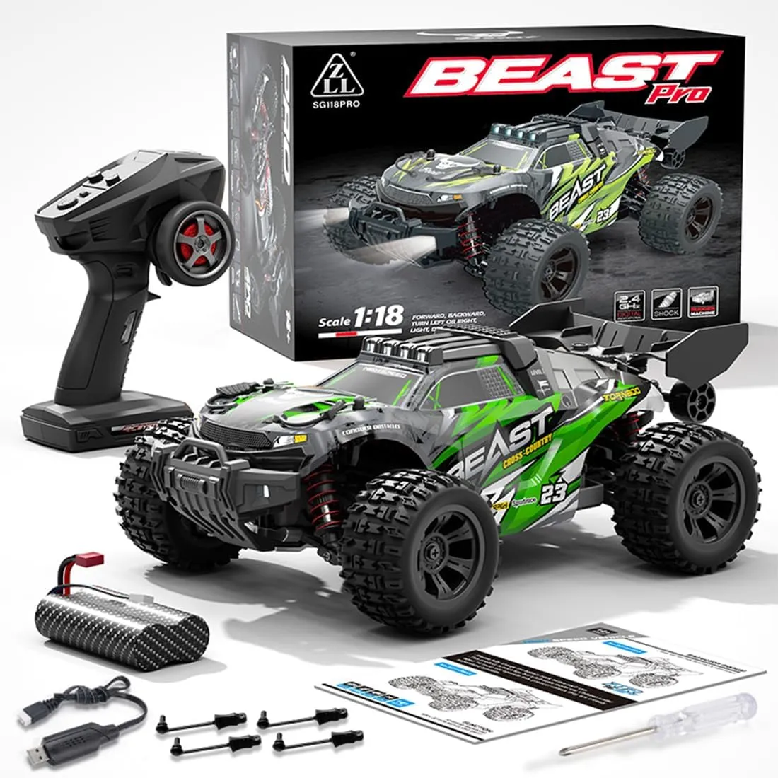 SG118PRO 1/18 Remote Control Off-Road Car, 2.4G Full-Proportional 4WD 35KM/H High-Speed RC Climbing Car Mini Electric Carbon Brush RC Buggy Rock Crawler Model Gift -RTR