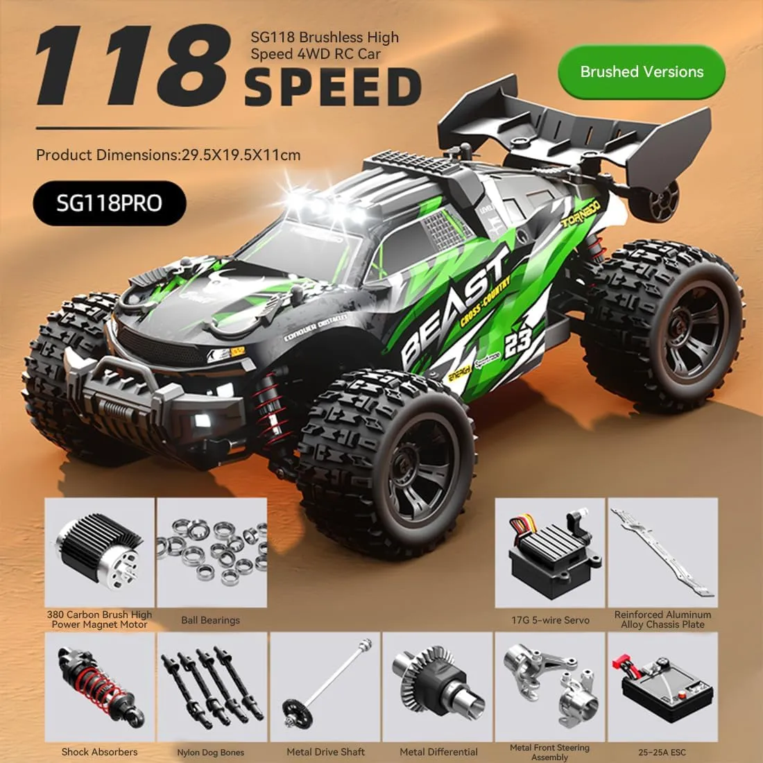 SG118PRO 1/18 Remote Control Off-Road Car, 2.4G Full-Proportional 4WD 35KM/H High-Speed RC Climbing Car Mini Electric Carbon Brush RC Buggy Rock Crawler Model Gift -RTR