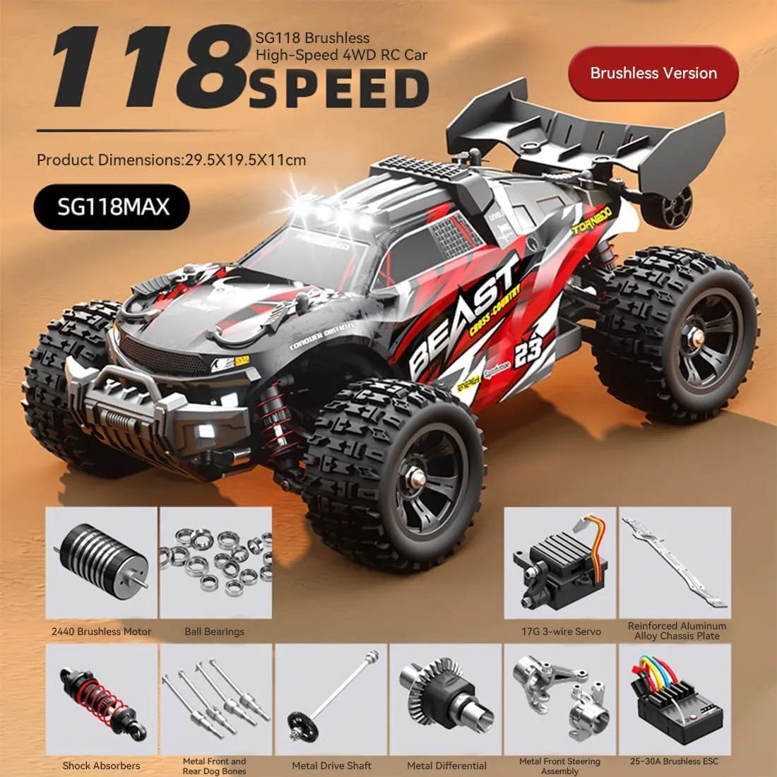 SG118PRO 1/18 Scale Off-Road Car, 4WD 35KM/h High-Speed Full-Proportional RC Simulation All-Terrain Truck, Remote Control Racing Crawler