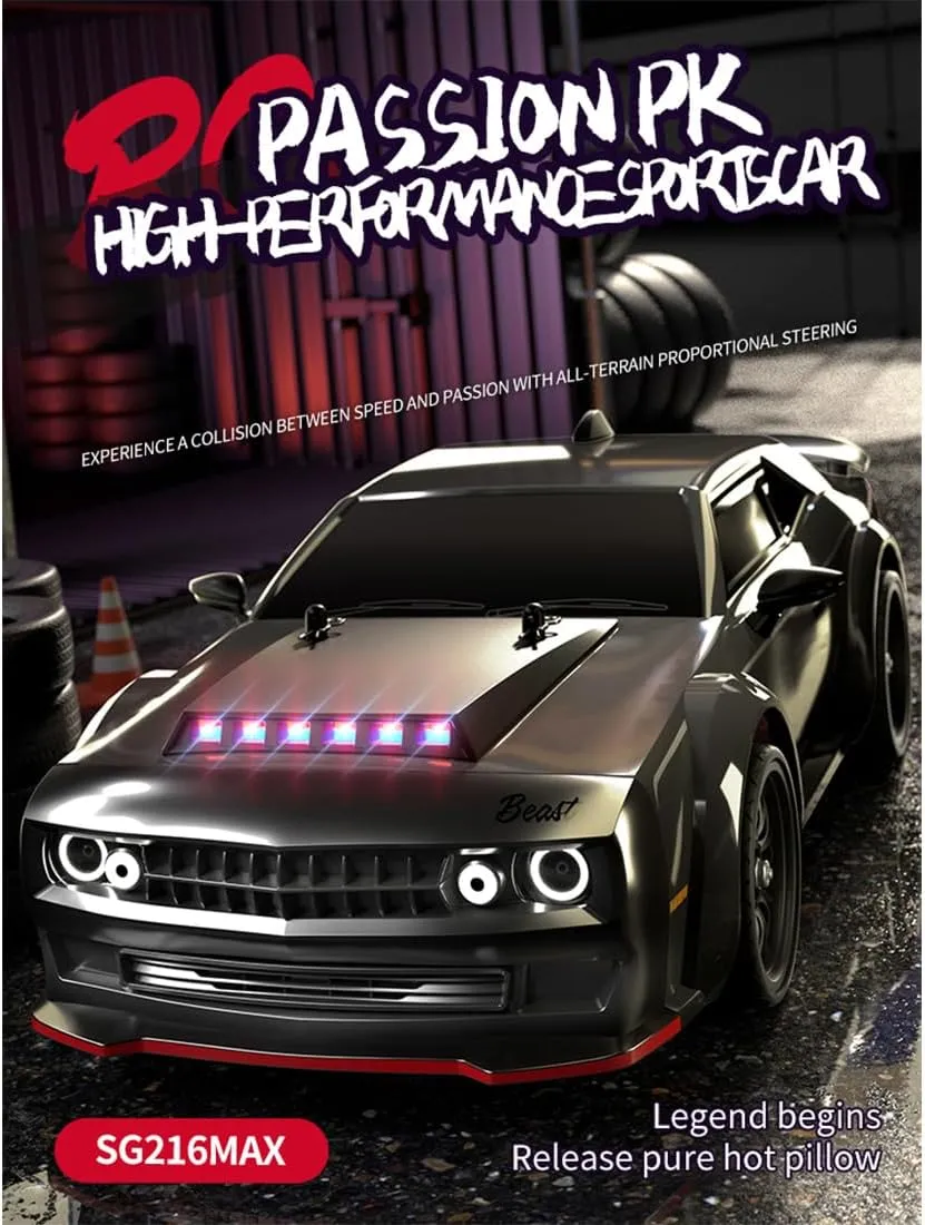 SG216 1/16 RC Drift Car for Adults, 2.4G Full-Proportional 4WD Mini Remote Control Racing Car with LED Lights, 70KM/H Electric 1 Battery Sports Cars Toy Gift -RTR/Brushless