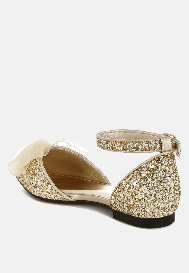 Sheer Bow Detail Glitter Flat Sandals By RAG