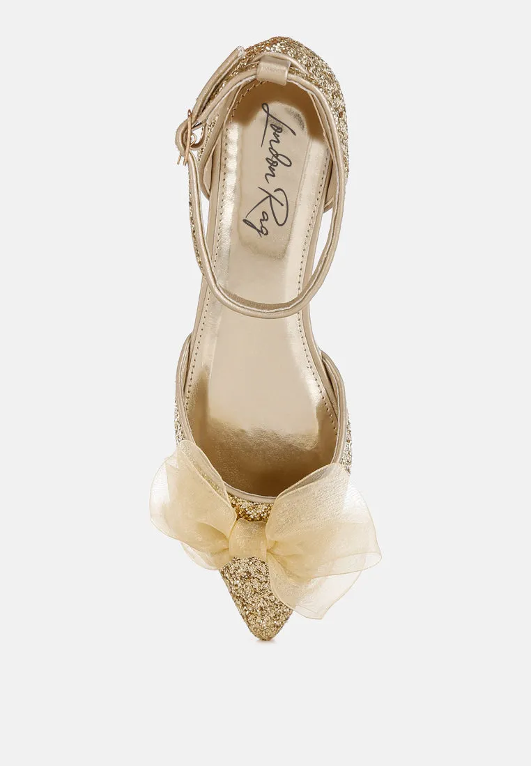 Sheer Bow Detail Glitter Flat Sandals By RAG