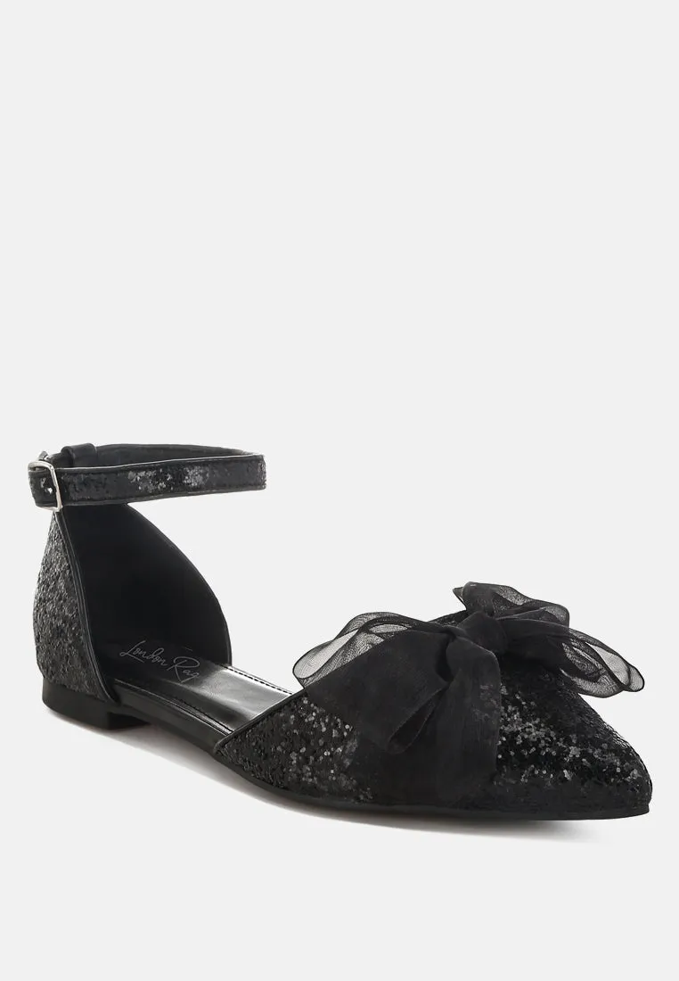 Sheer Bow Detail Glitter Flat Sandals By RAG