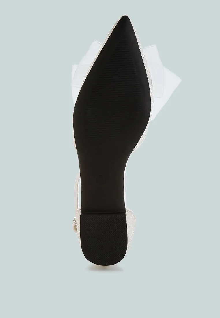Sheer Bow Detail Glitter Flat Sandals By RAG
