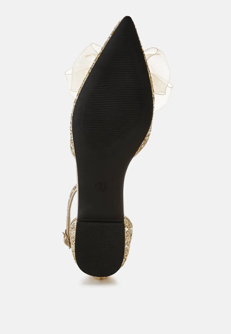Sheer Bow Detail Glitter Flat Sandals By RAG