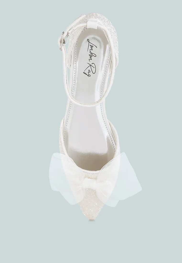 Sheer Bow Detail Glitter Flat Sandals By RAG