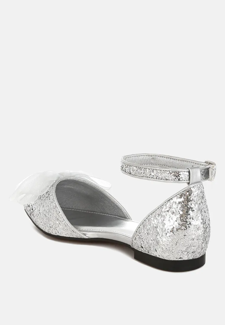 Sheer Bow Detail Glitter Flat Sandals By RAG