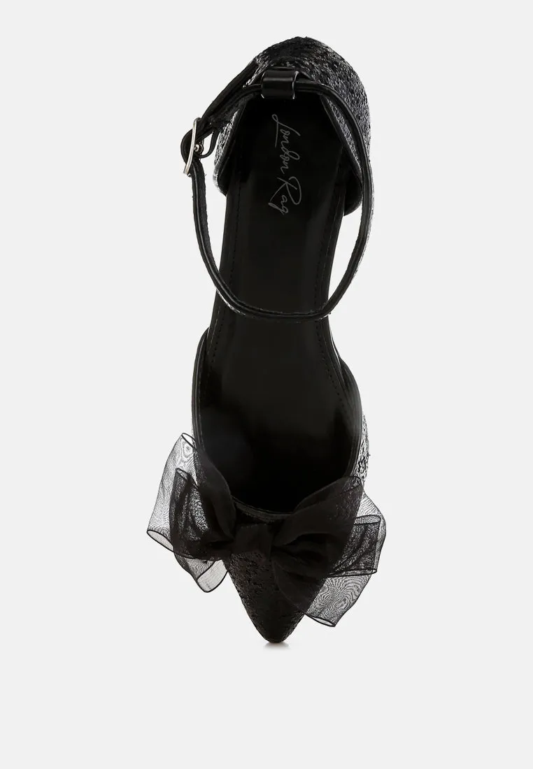 Sheer Bow Detail Glitter Flat Sandals By RAG