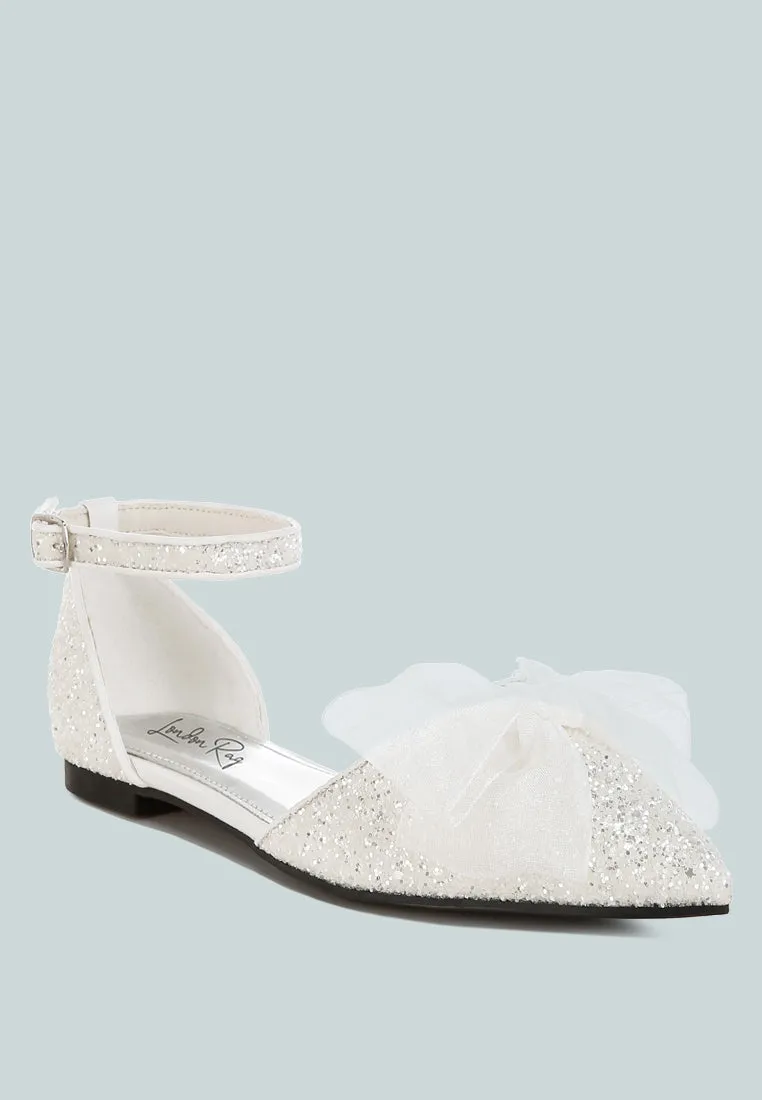 Sheer Bow Detail Glitter Flat Sandals By RAG