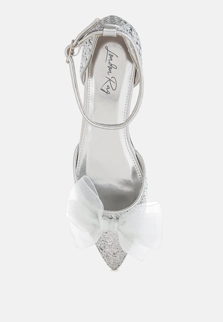 Sheer Bow Detail Glitter Flat Sandals By RAG