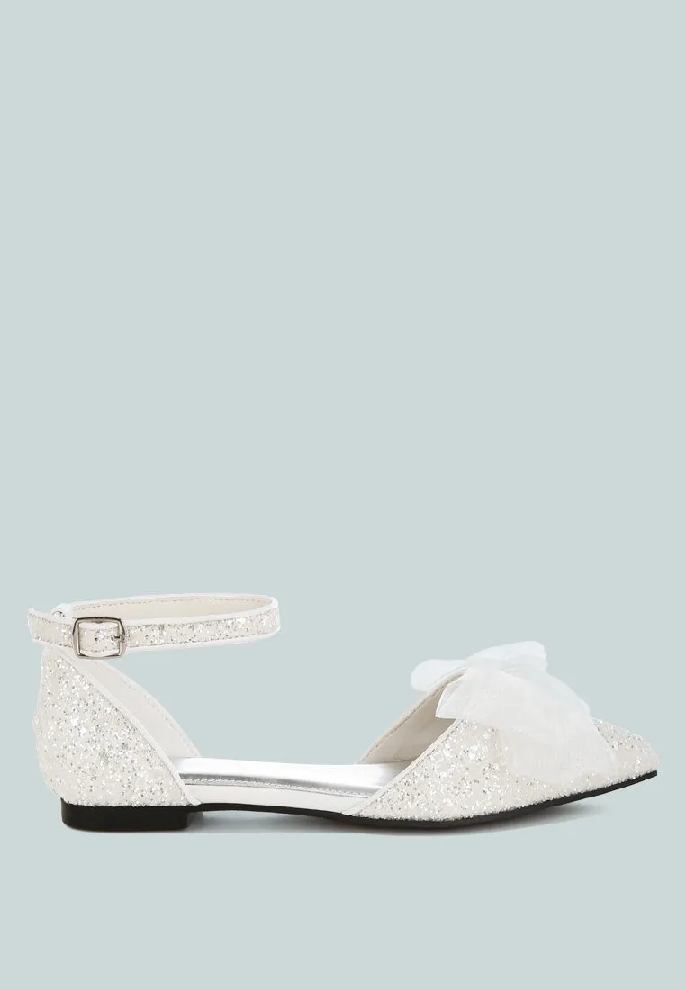 Sheer Bow Detail Glitter Flat Sandals By RAG