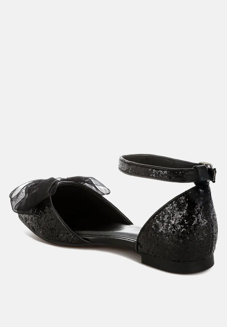 Sheer Bow Detail Glitter Flat Sandals By RAG