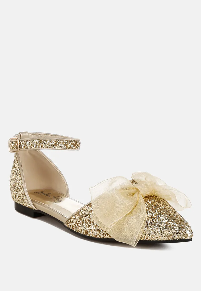 Sheer Bow Detail Glitter Flat Sandals By RAG