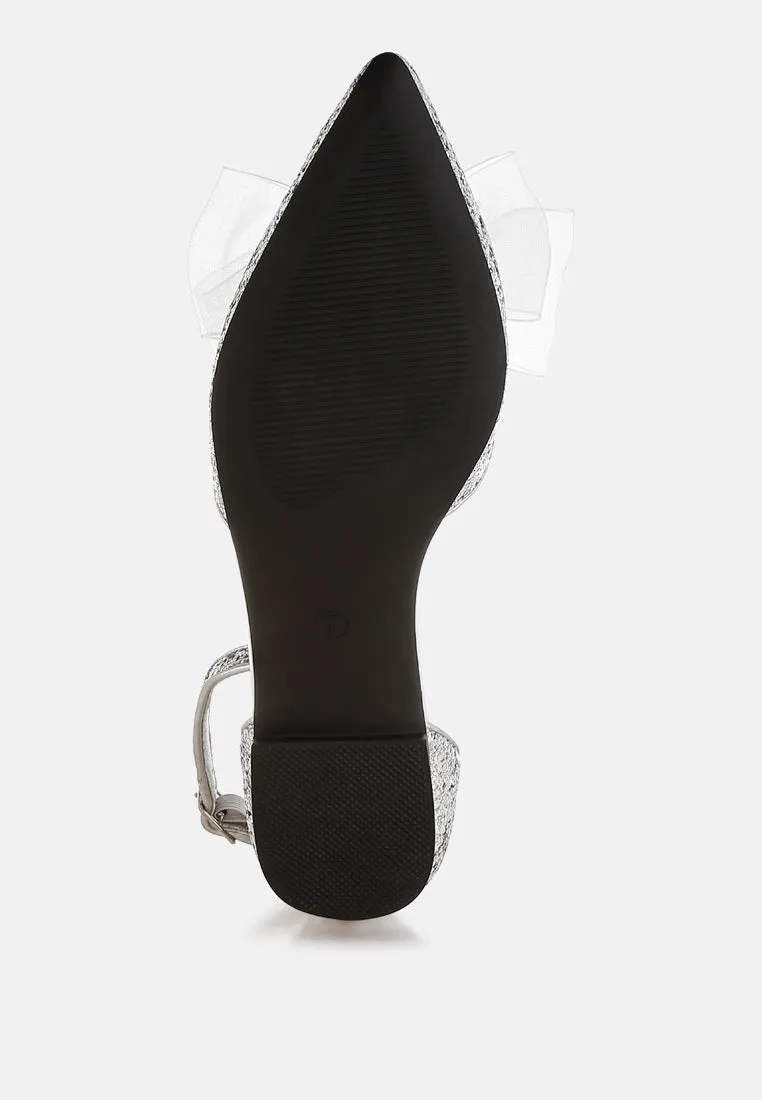 Sheer Bow Detail Glitter Flat Sandals By RAG