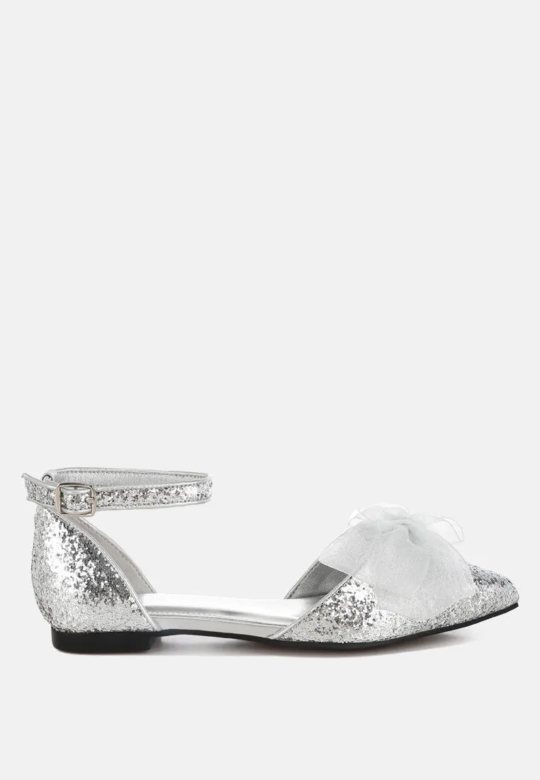 Sheer Bow Detail Glitter Flat Sandals By RAG