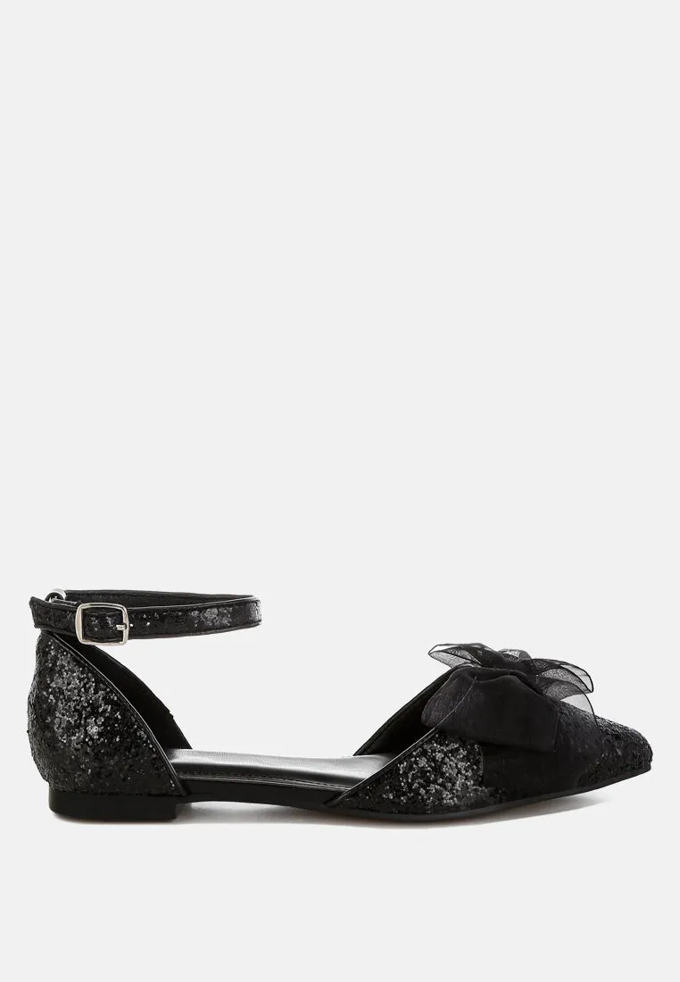 Sheer Bow Detail Glitter Flat Sandals By RAG