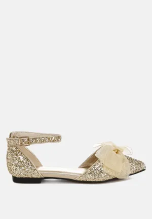 Sheer Bow Detail Glitter Flat Sandals By RAG