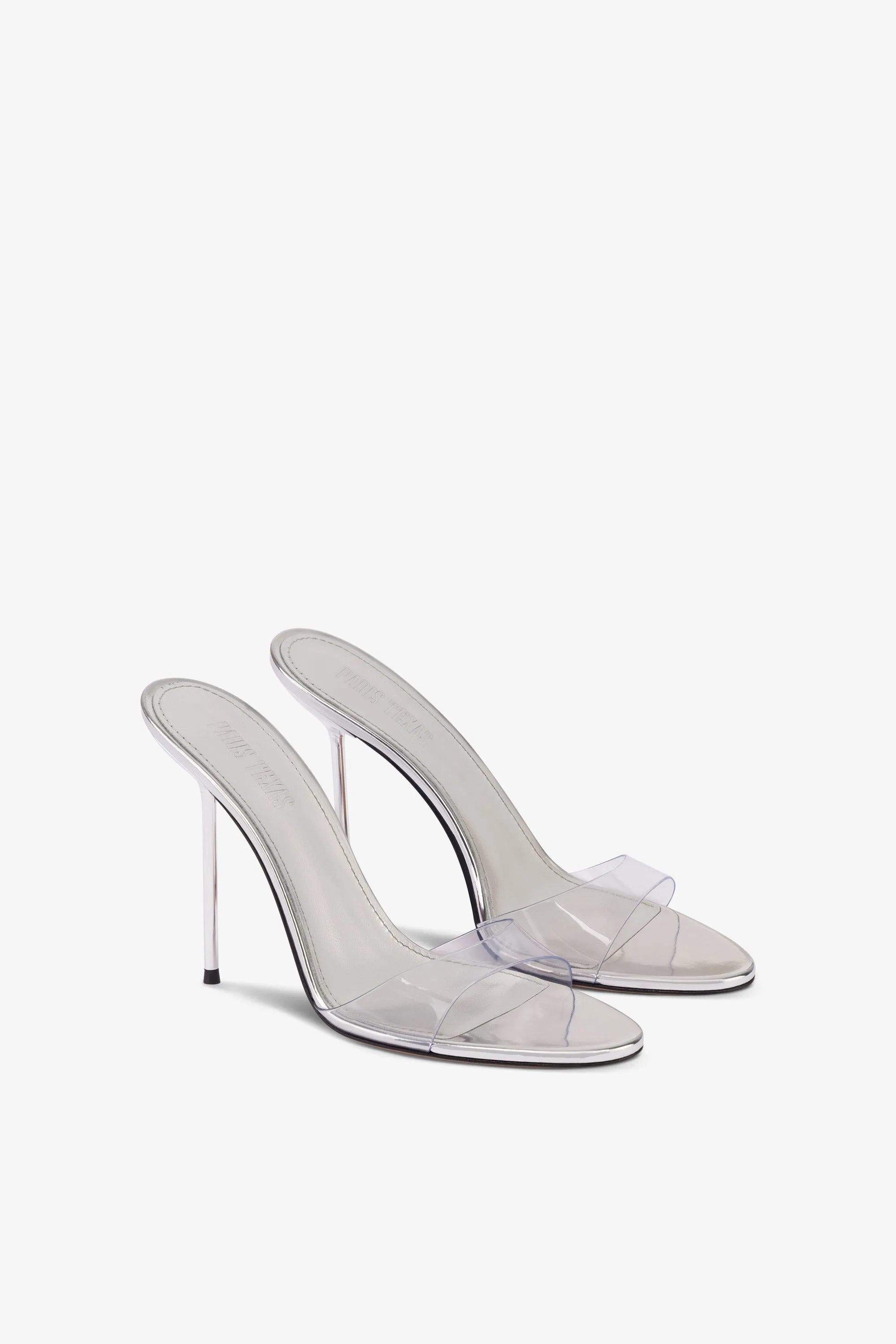 Silver metallic leather and pvc mules