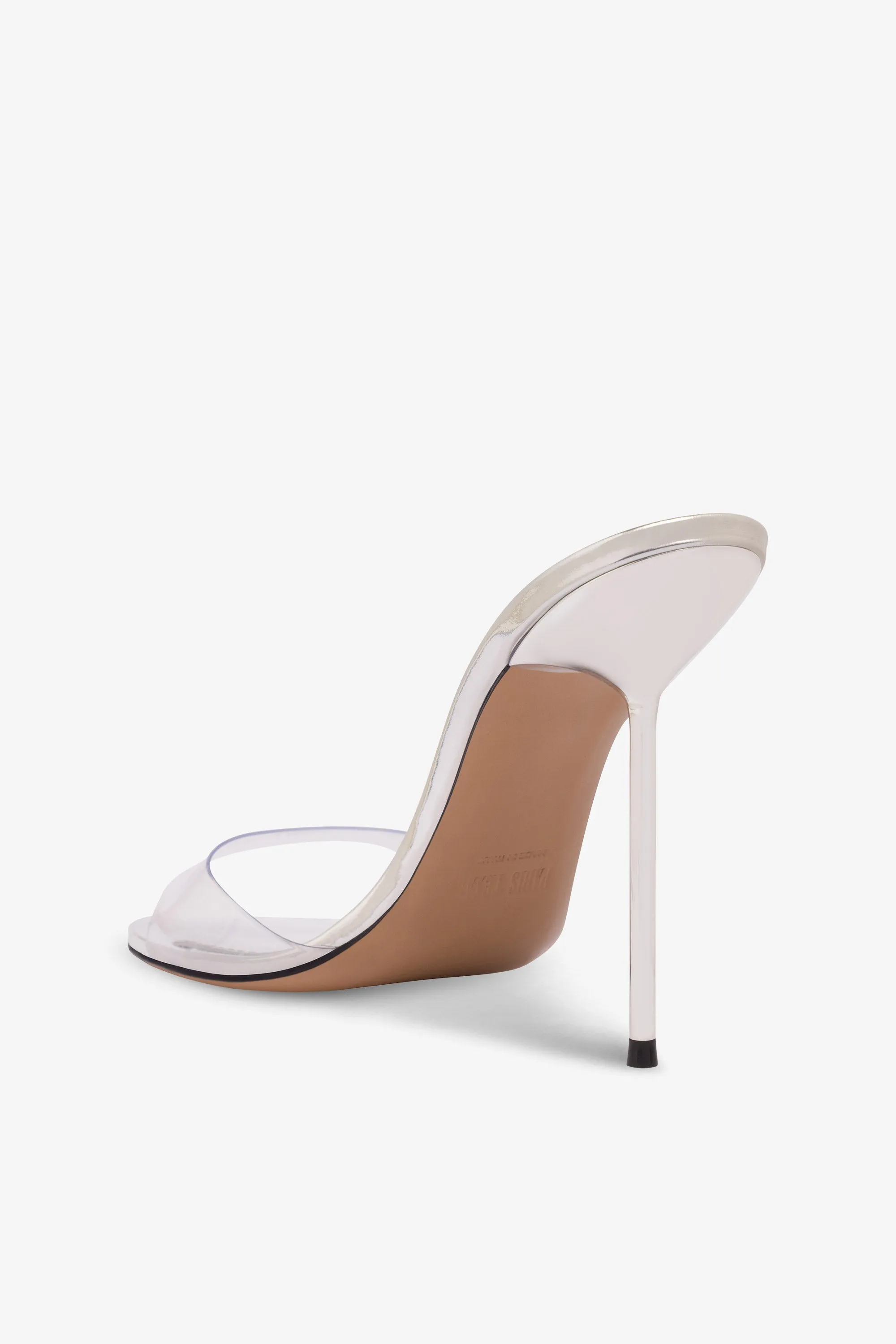 Silver metallic leather and pvc mules