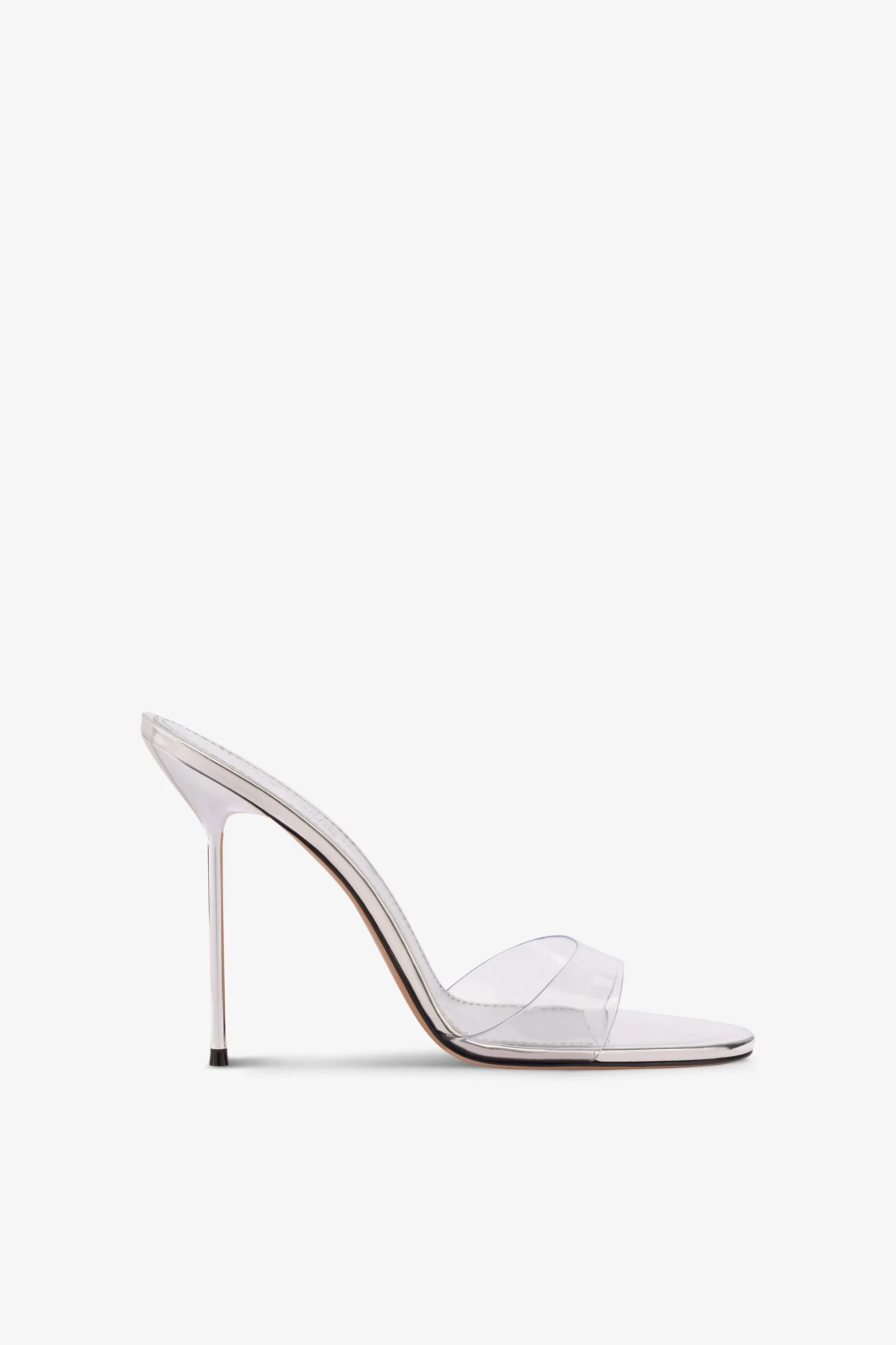 Silver metallic leather and pvc mules