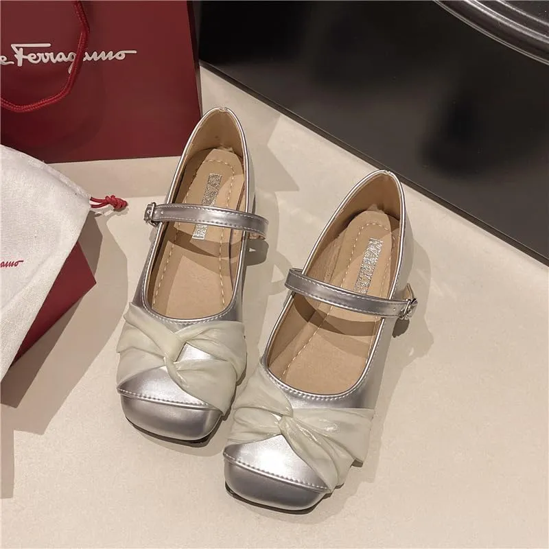 Silver Square Head Mary Jane Women's Shoes 2025 Summer New with Skirt Flat-Bottomed Fairy Gentle Wind Small Leather Single Shoes