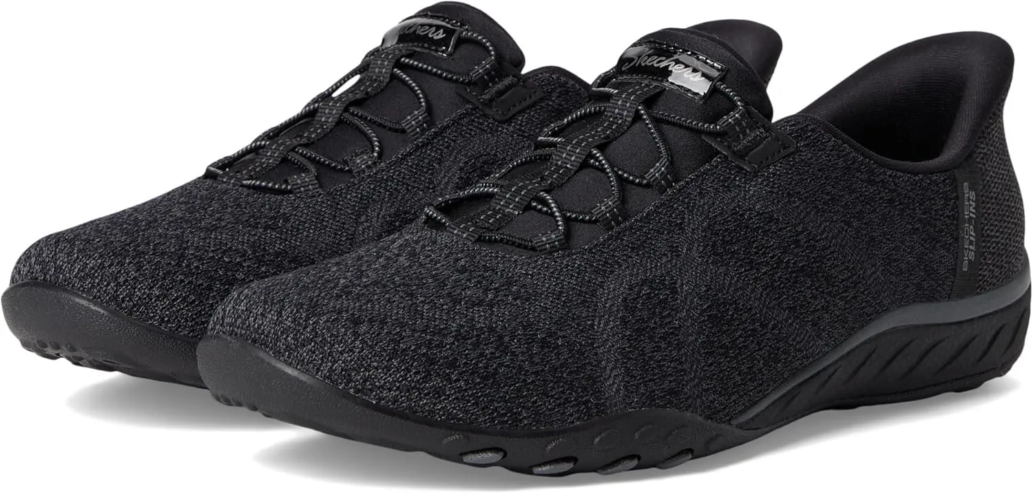 Skechers Modern Comfort Women's Women's Breathe Easy-Knitty Waves Hands Free Slip-Ins Sneaker, Black, 9.5