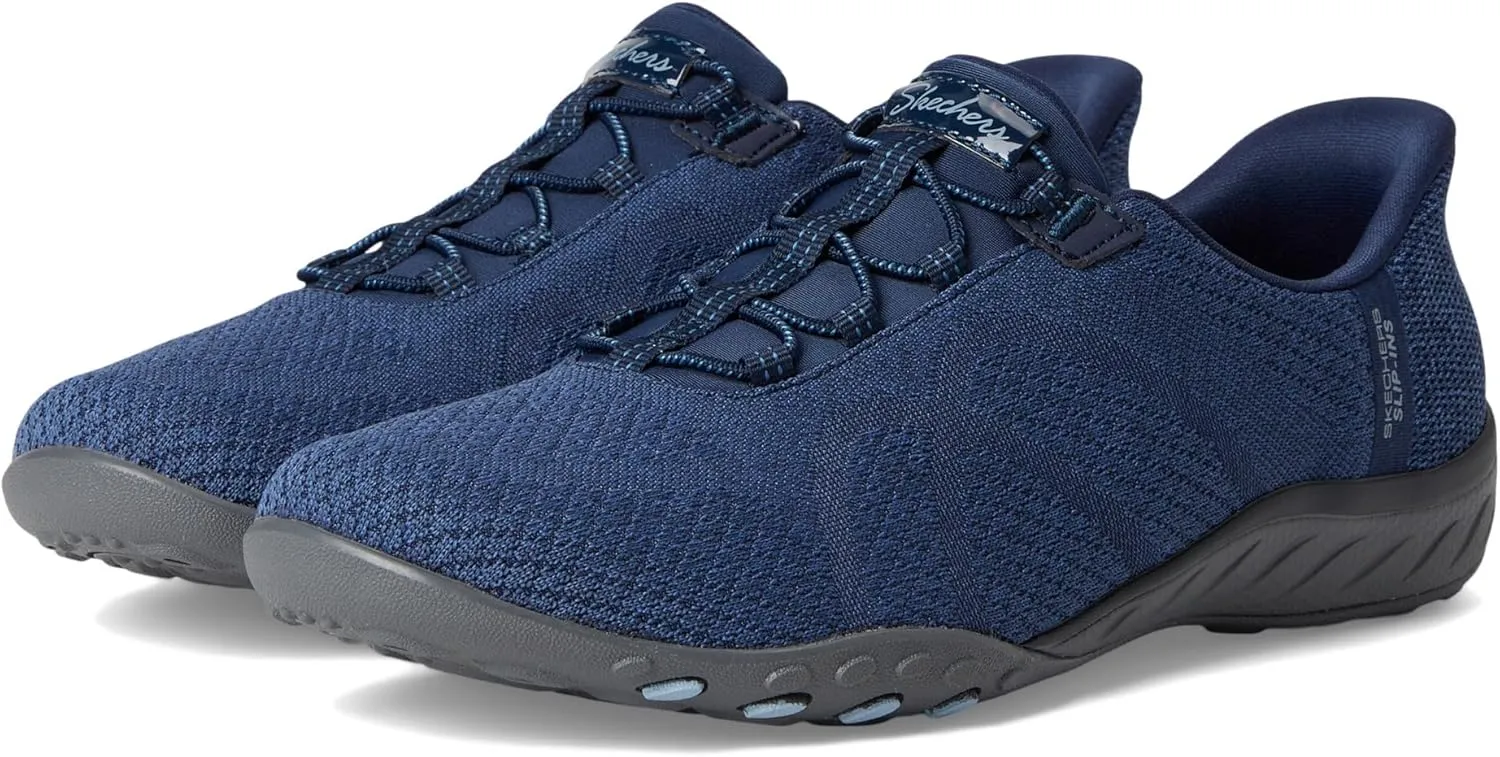 Skechers Modern Comfort Women's Women's Breathe Easy-Knitty Waves Hands Free Slip-Ins Sneaker, Navy, 5.5