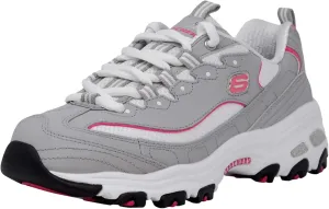 Skechers Women's D'Lites Original Lace-Up Sneaker, Grey/Pink, 8 M US
