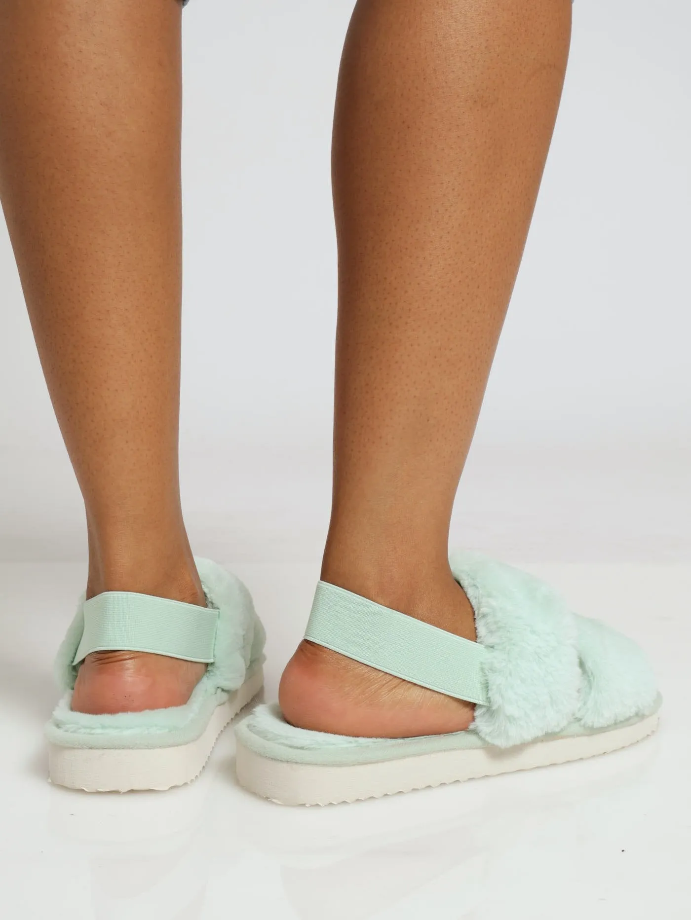 Slingback Plush Double Band Mule Slipper - Sage