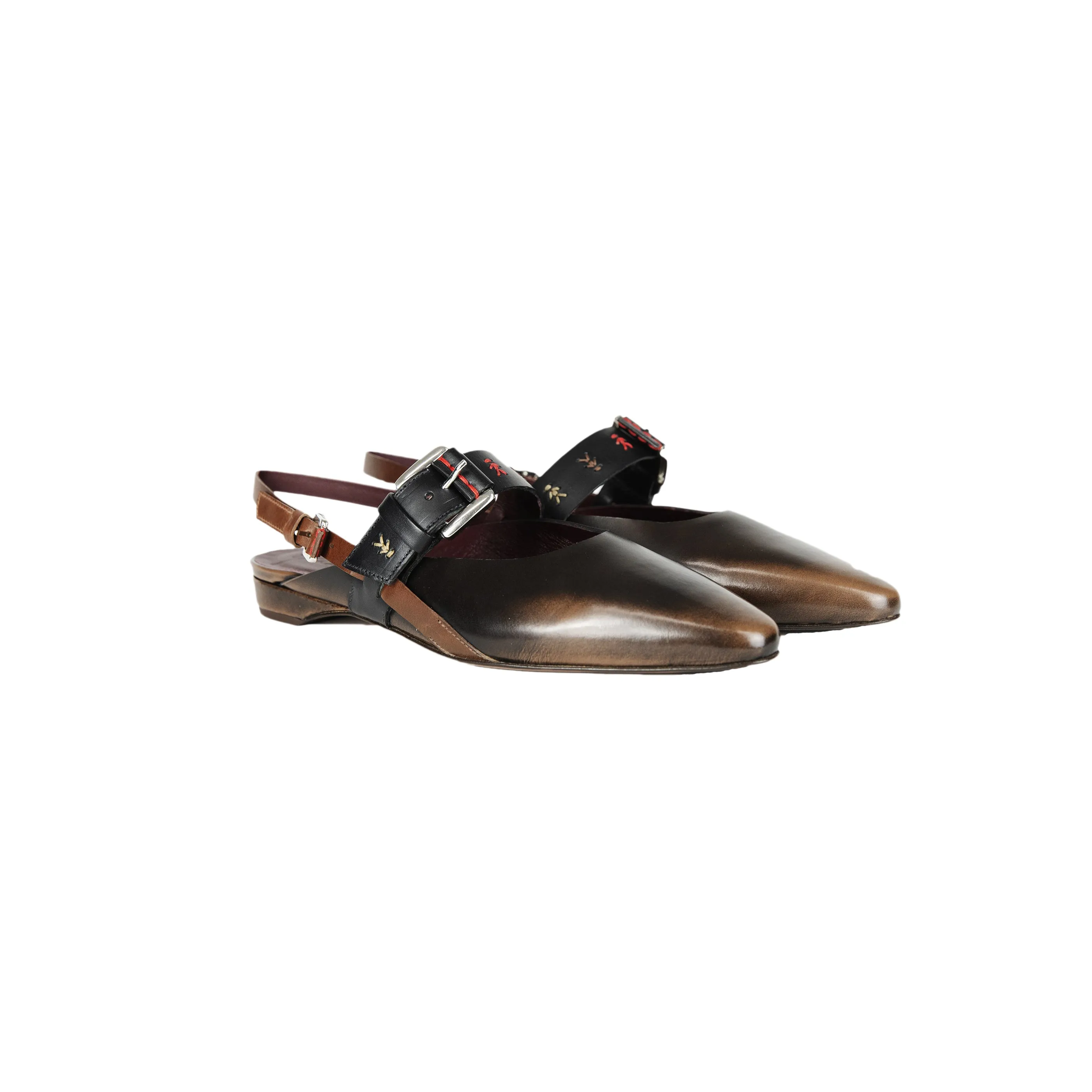 Slingback Shoe Fibbie Spazzolato Brandy