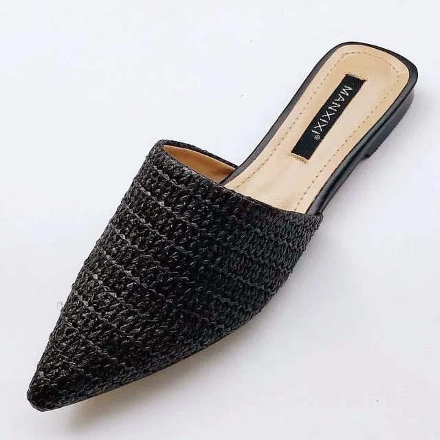 Slippers Fashion Pointed Toe Weave Mules Flat Slides Shoes