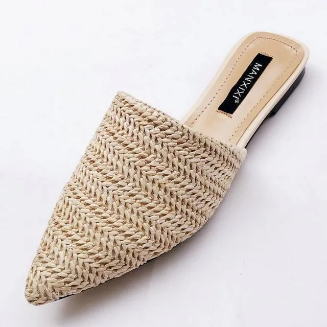 Slippers Fashion Pointed Toe Weave Mules Flat Slides Shoes
