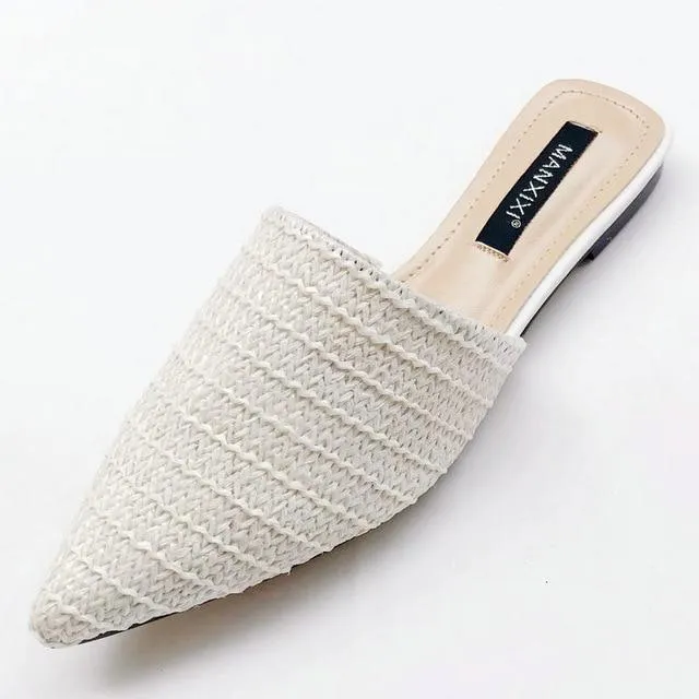 Slippers Fashion Pointed Toe Weave Mules Flat Slides Shoes