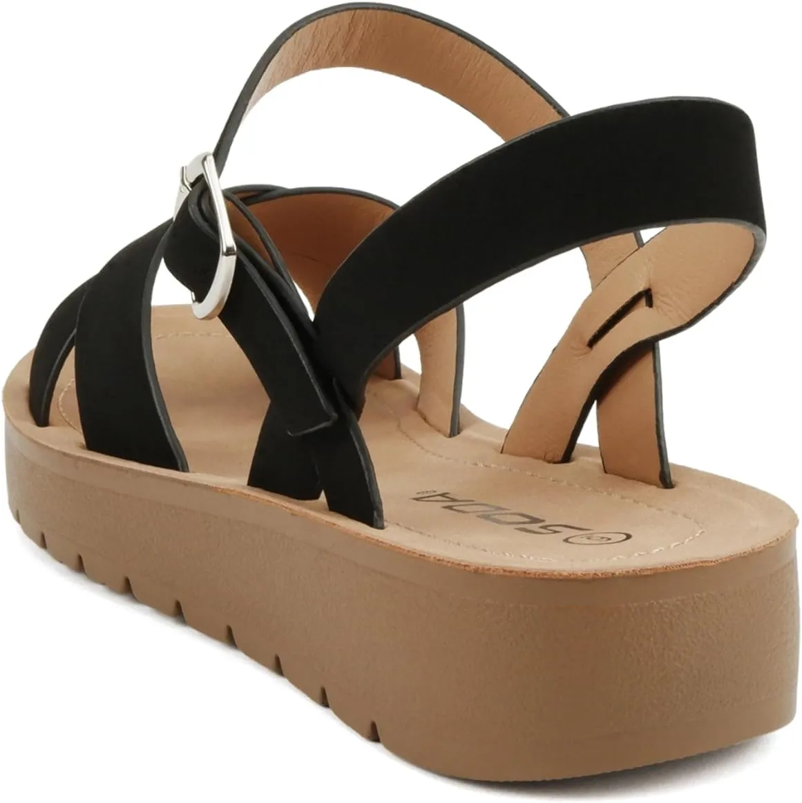 Soda CHESTER ~ Women Flat Sandals Flatform Ankle Buckle Criss Cross Band Straps Sandals Shoes