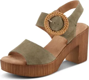 Spring Step Women's Gamona Ankle-Strap Heeled Sandal with Decorative Buckle - Cork Chunky High Heel